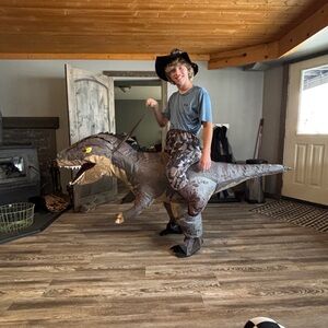 Men's Dinosaur Rider Costume in Brown and Gray